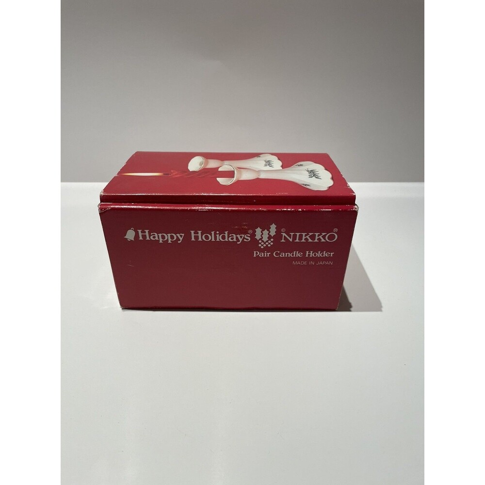 Nikko Happy Holidays Candle Holders Pair in Original Tall Vintage